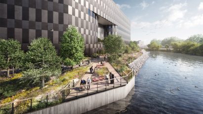 Render of Wildflower Studios and surrounding green spaces