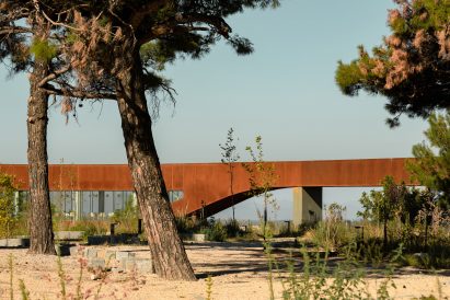 Red antenna tower and observation deck in Turkey