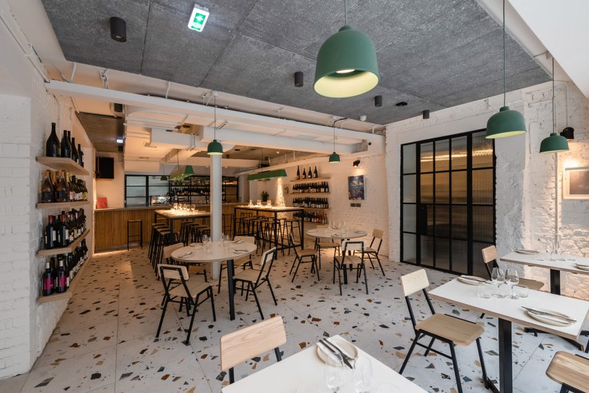 Dining room with terrazzo style floor in Carousel restaurant by RISE Design Studio