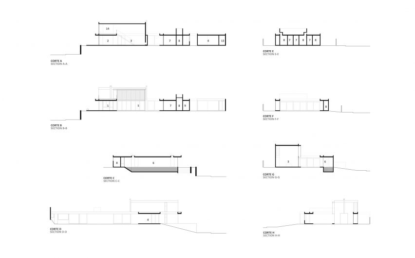 Sections of Courtyard House for Two Boys