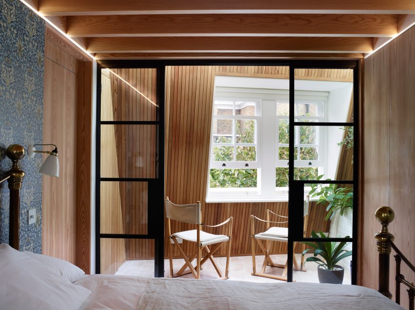 Bedroom interior of Danish Mews House by Neil Dusheiko Architects