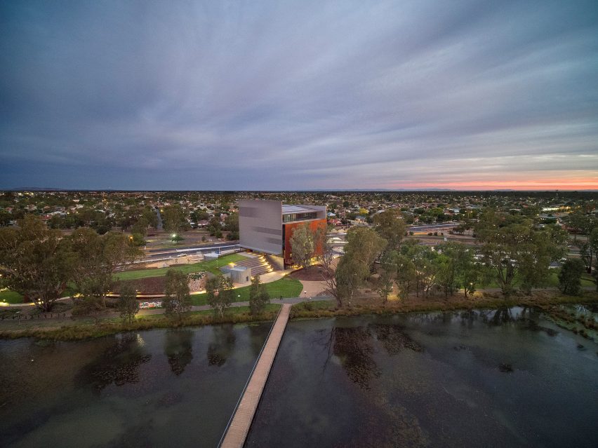 Shepparton Art Museum is a metal-clad museum that was designed by Denton Corker Marshall