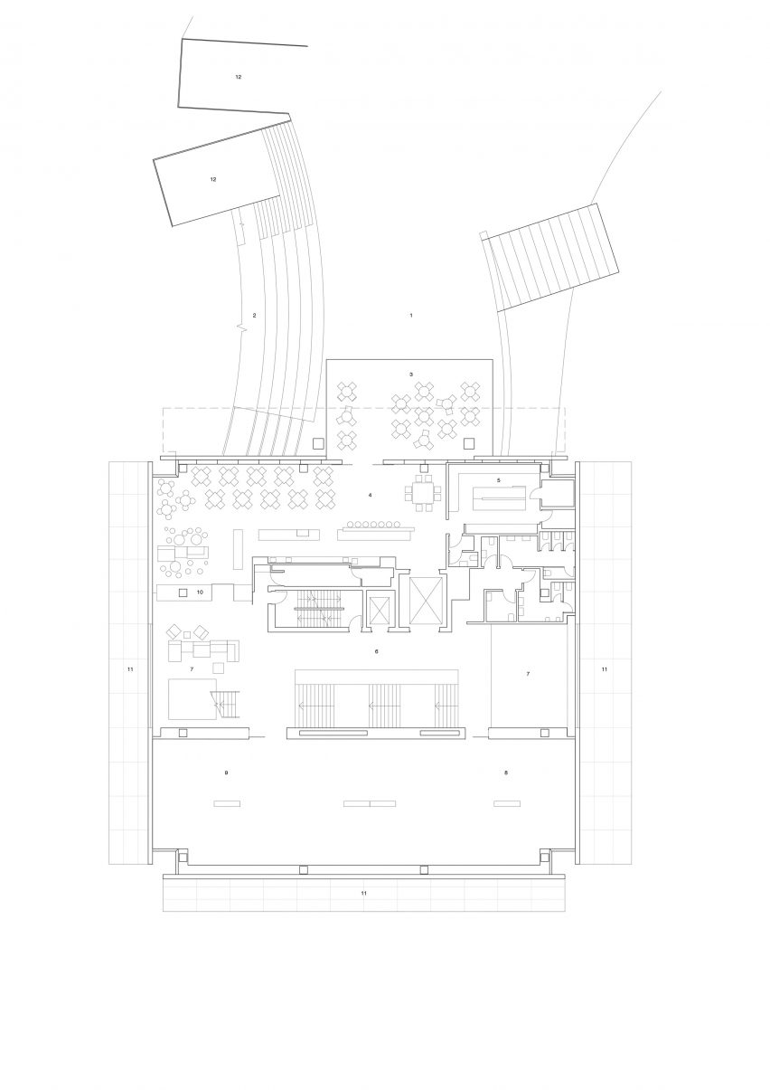 First floor plan of Shepparton Art Museum that was designed by Denton Corker Marshall