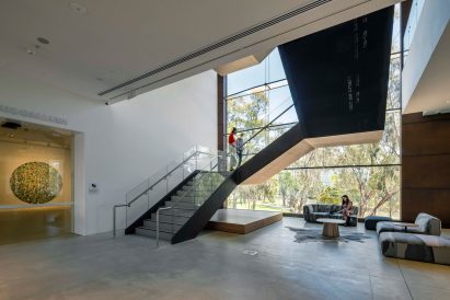 Interior image of a large staircase at the museum