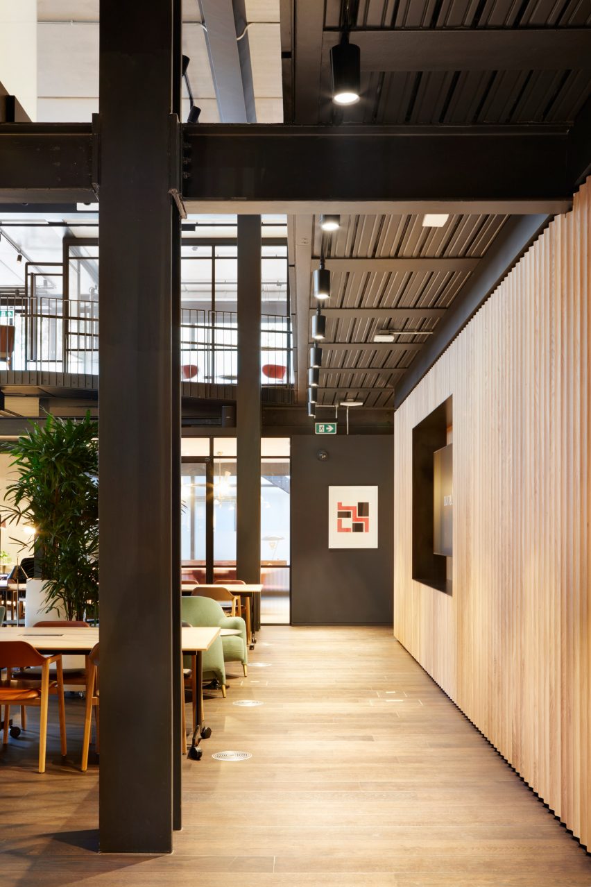 Steel column in DL/78 workspace designed by MSMR Architects for Derwent London's 80 Charlotte Street