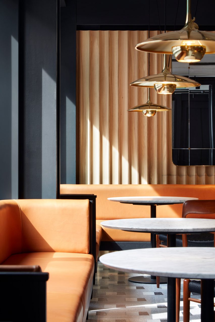Cafe tables in DL/78 workspace designed by MSMR Architects for Derwent London's 80 Charlotte Street
