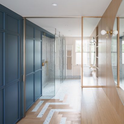 Wood-lined bathroom