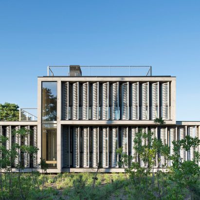 House with canvas louvres