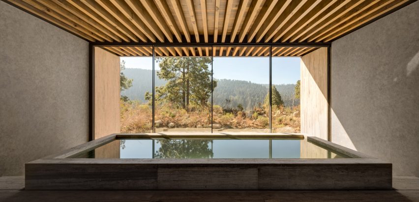 A swimming pool inside a house