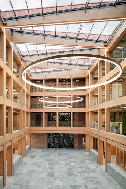 Glass-roofed office atrium