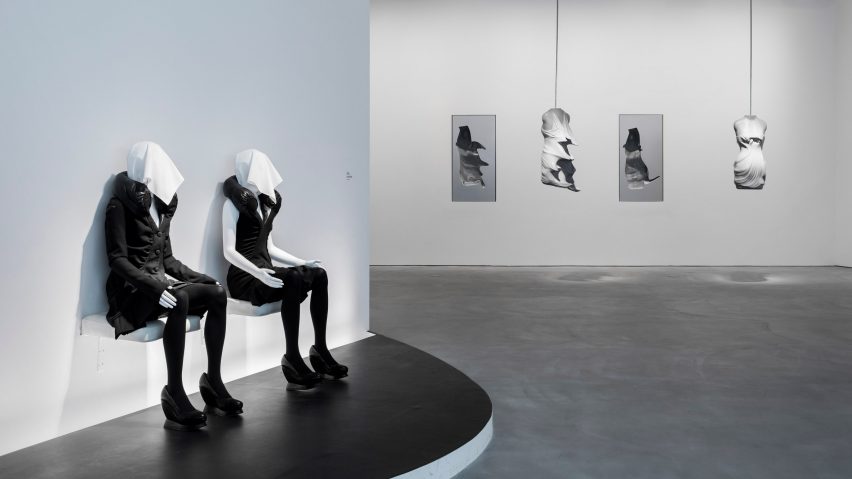 The clothes are displayed as art pieces
