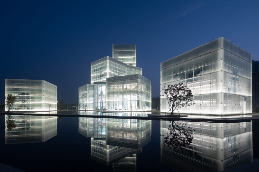 Night shot of Ice Cubes Cultural Tourist Center in China