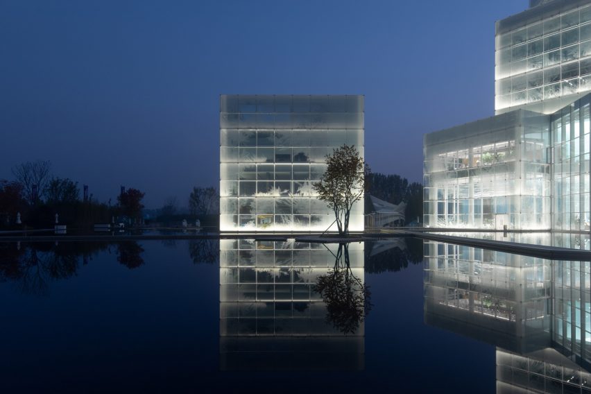 Night shot of Ice Cubes Cultural Tourist Center in China