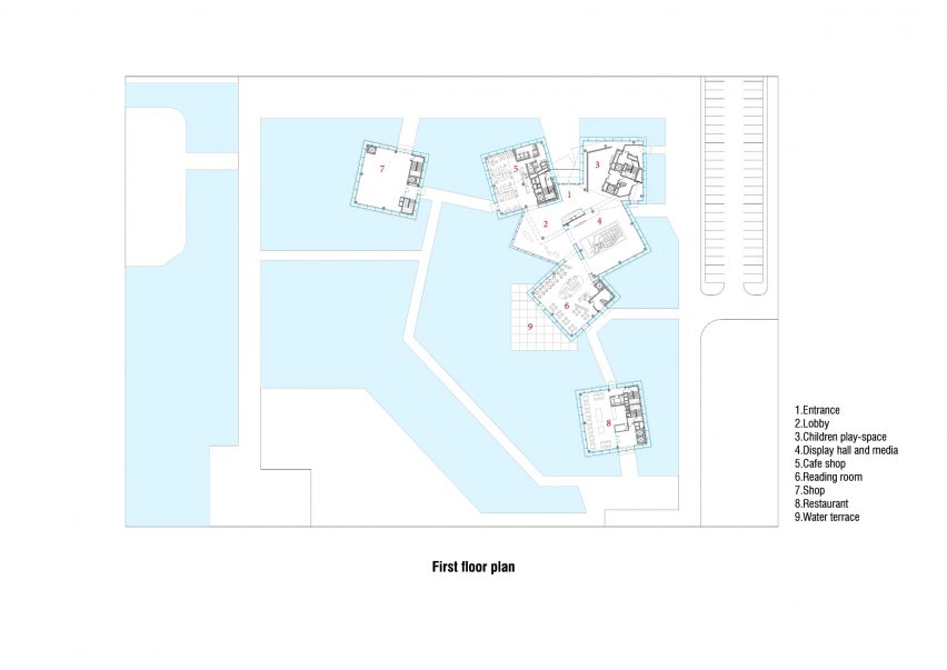 First floor plan of Ice Cubes Cultural Tourist Center by Mathieu Forest Architecte