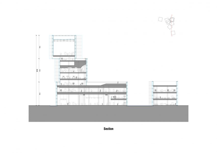 Section of Ice Cubes Cultural Tourist Center by Mathieu Forest Architecte