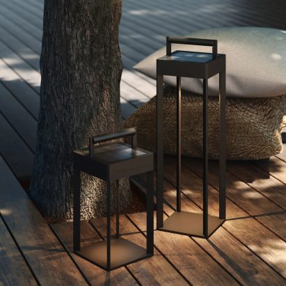 A photograph of the black coloured outdoor Kuro lantern by Astro