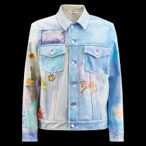 Rice-leather jacket by MCQ and Natural Fiber Welding with blue-tinged illustrations by Kevin Emerson