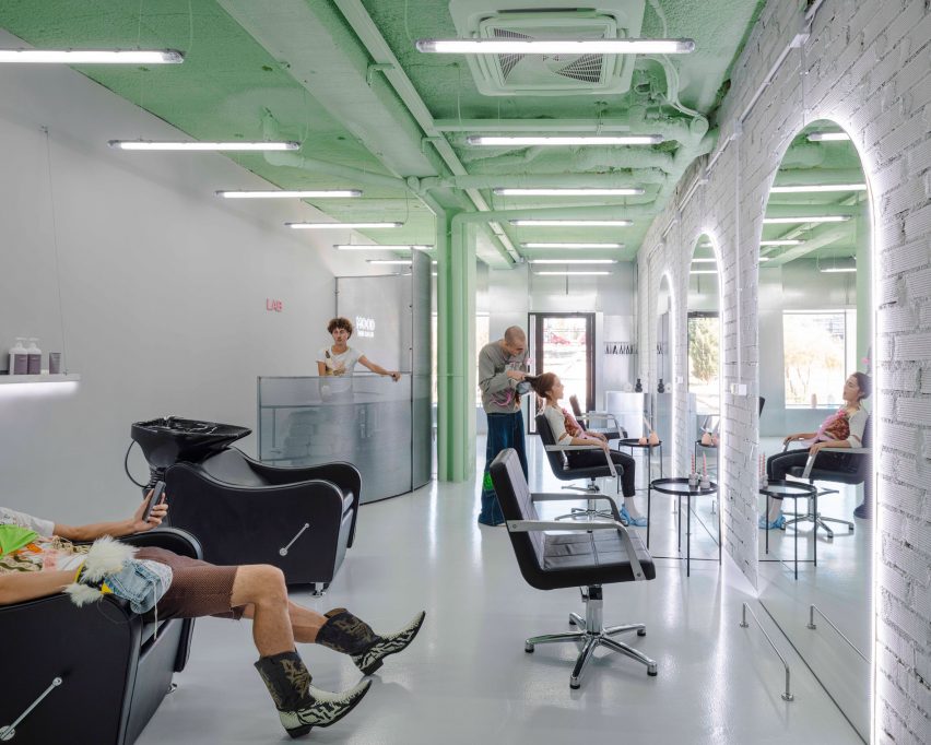 Mood hair salon in Madrid features galvanised steel elements