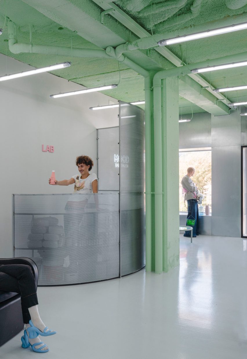 Mood hair salon in Madrid features galvanised steel elements