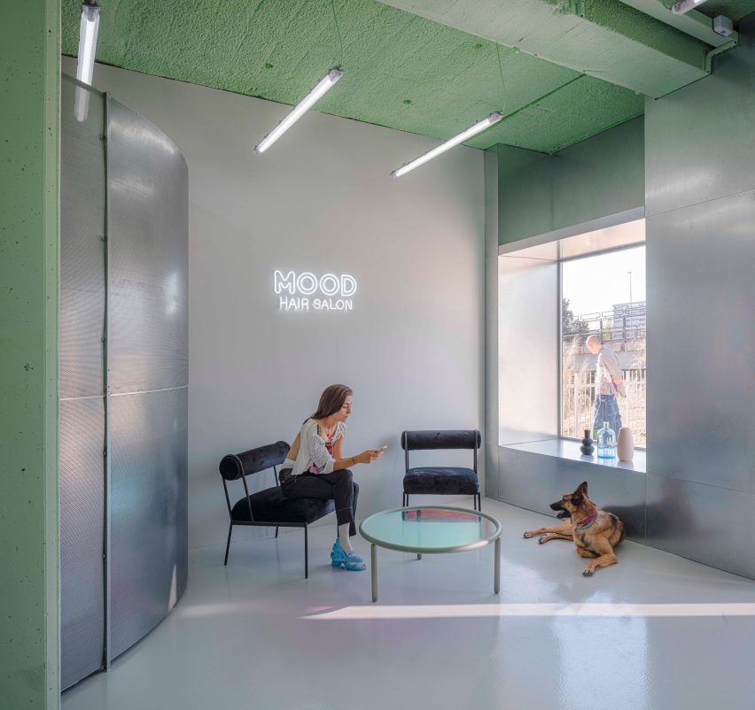 Mood hair salon in Madrid features galvanised steel elements