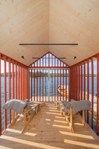 Plywood-lined cabin interior