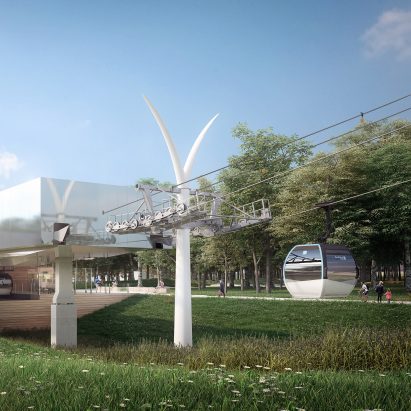 Y-shaped pylons will support the cable car system