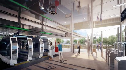 Passengers entering a cable car cabin