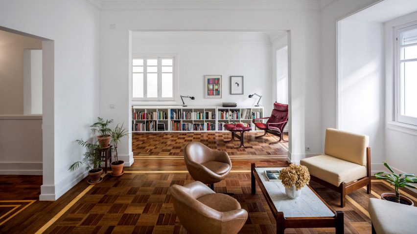 Checkerboard flooring covers the interior