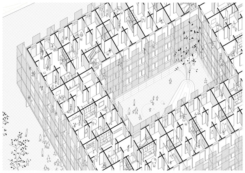 Drawing of social housing in Barcelona by Peris+Toral Arquitectes