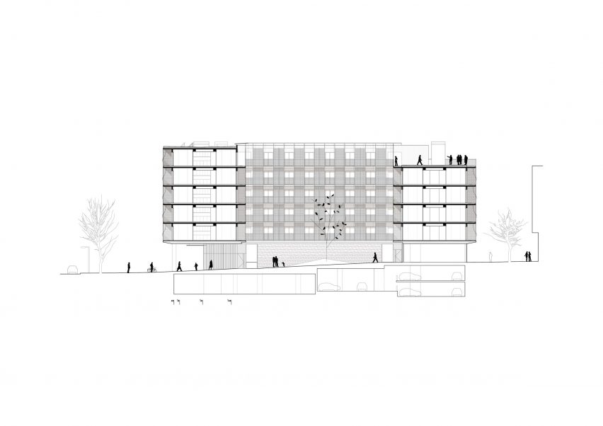 Section of social housing in Barcelona by Peris+Toral Arquitectes