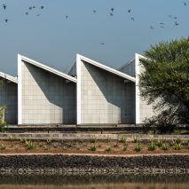 Buildings at the factory are made up from geometric shapes