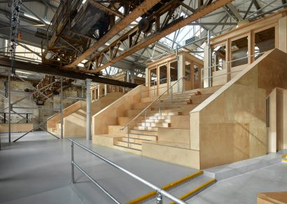 Wooden bleachers at Millwall Ironworks