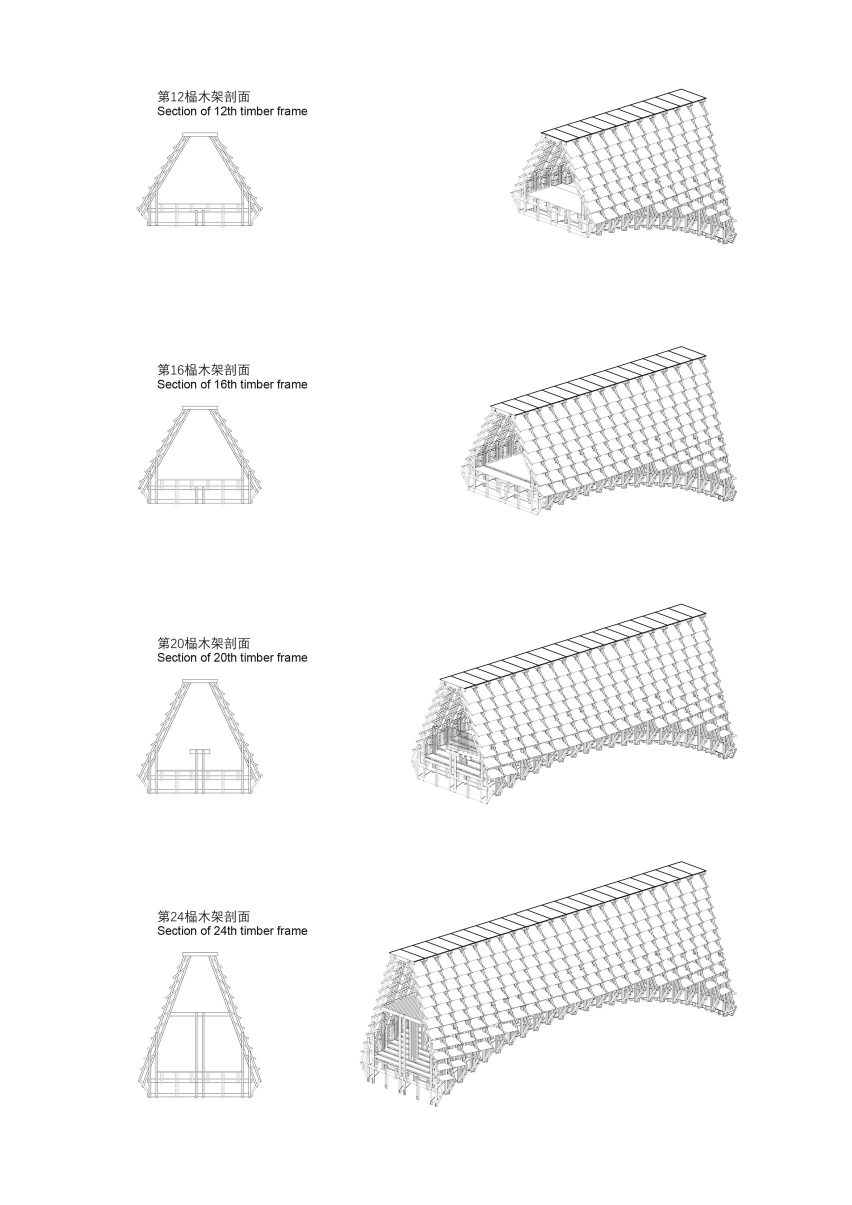 Timber sections, Timber Bridge in Gulou Waterfront, the latest project by LUO Studio