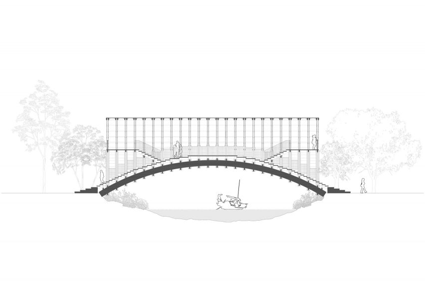 Section, Timber Bridge in Gulou Waterfront, the latest project by LUO Studio