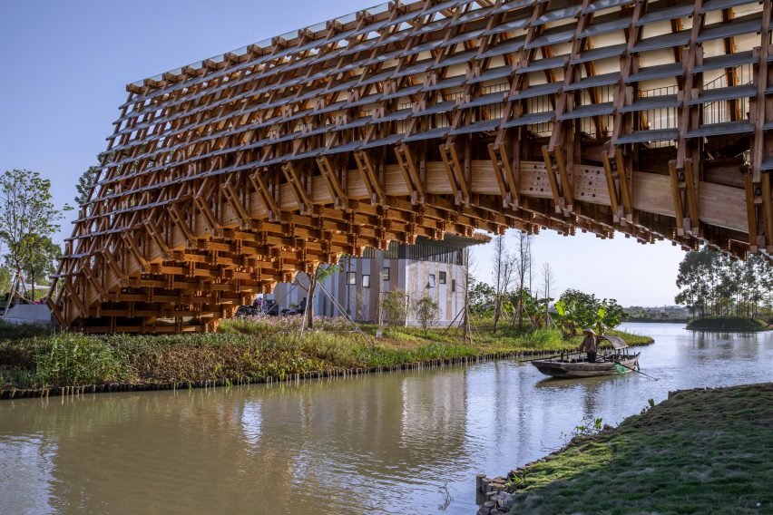 Close-up details of Timber Bridge in Gulou Waterfront, the latest project by LUO Studio