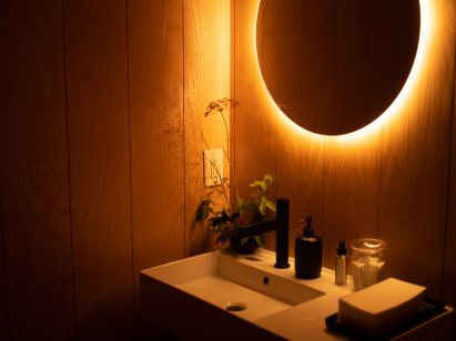 Low-lit bathroom