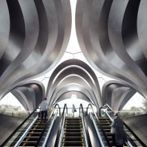 Render of the metal canopy metro station