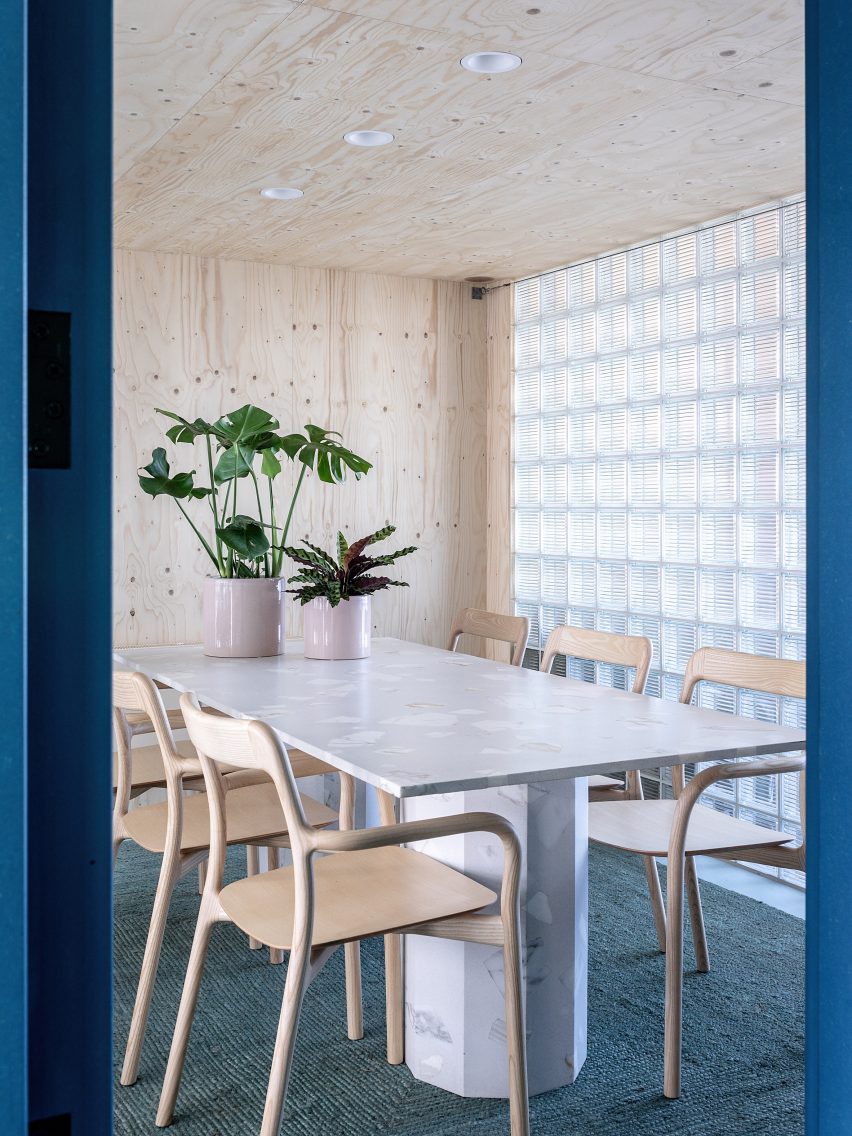 Glass-brick meeting room at Zetteler's office