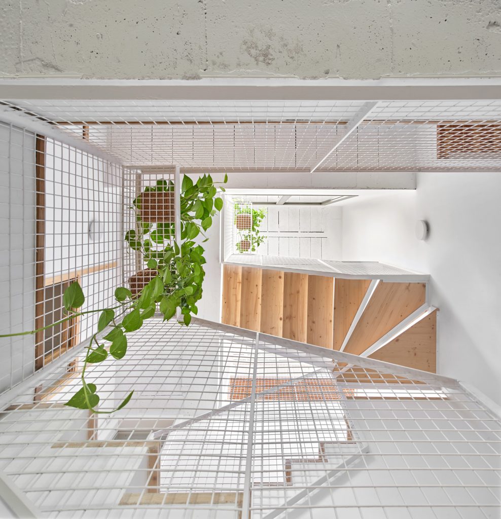 White metal and wood stairwell