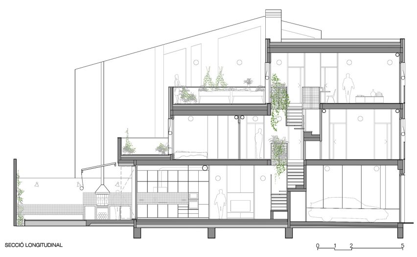 Section of 100JOA house by Vallribera Arquitectes
