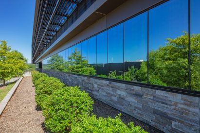A photograph of the windows of a school