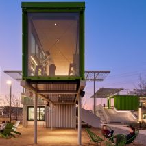 Mark Odom Studio elevates shipping containers on stilts for The Pitch entertainment complex