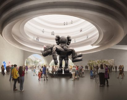 Interior render of the entrance atrium at the National Gallery of Victoria Contemporary