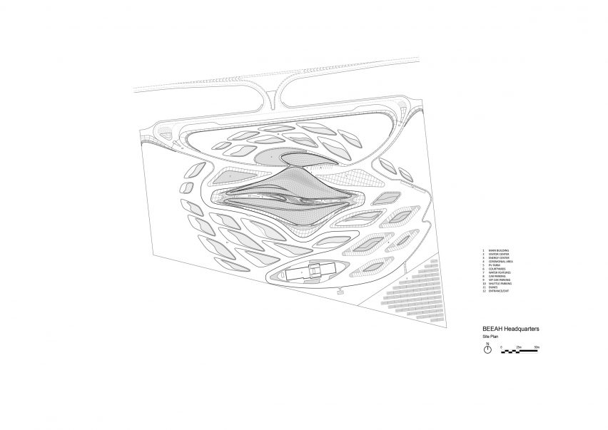 Site plan of Beeah Headquarters by Zaha Hadid Architects