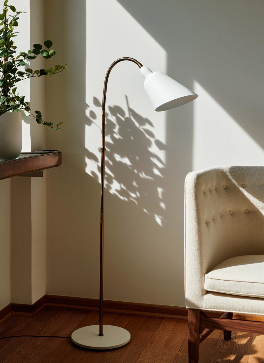White Bellevue floor lamp in a cream living room