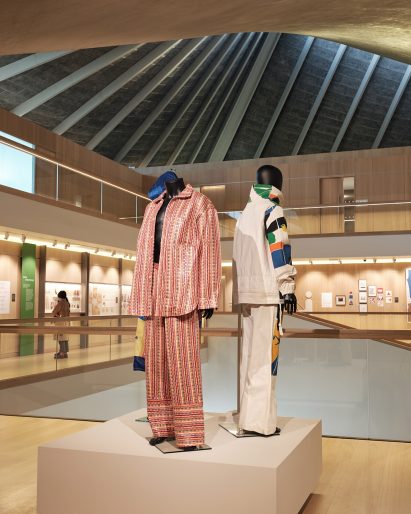Mannequins dressed in Bethany Williams garments are on display