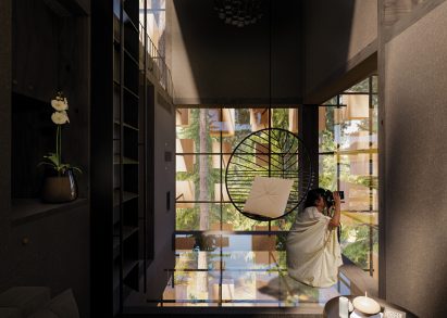 Interior render of the hotel room