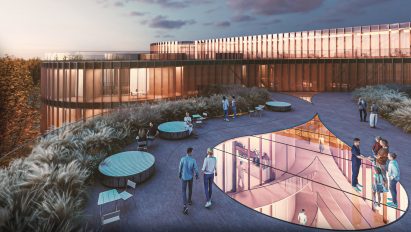 Render of a roof terrace at the research centre