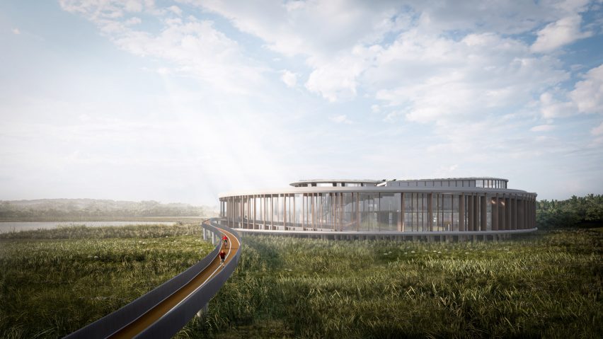 Cycle ramp leading into Brompton factory and headquarters in Ashford by Hollaway Studio