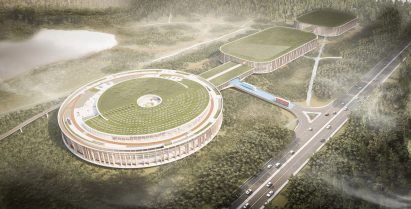 Aerial view of Brompton factory and headquarters in Ashford by Hollaway Studio